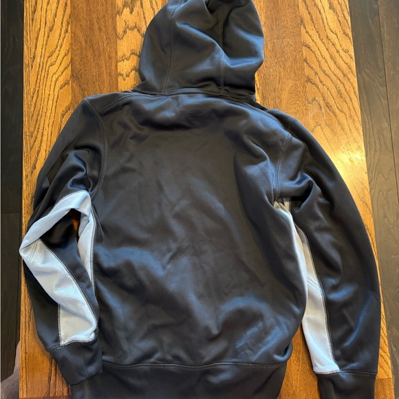 Nike Navy Blue Hoodie with White Swoosh and Light Green Chevron - Picture 3 of 4